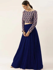 Ravishing Blue Sequins Georgette Party Wear Lehenga Choli With Dupatta