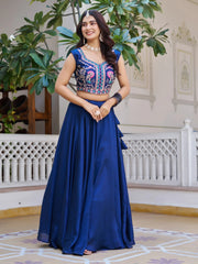 Lovely Blue Embroidered Silk Wedding Wear Lehenga Choli With Jacket
