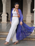 Pretty Blue Georgette Bandhani Printed Navratri Wear Long Shrug
