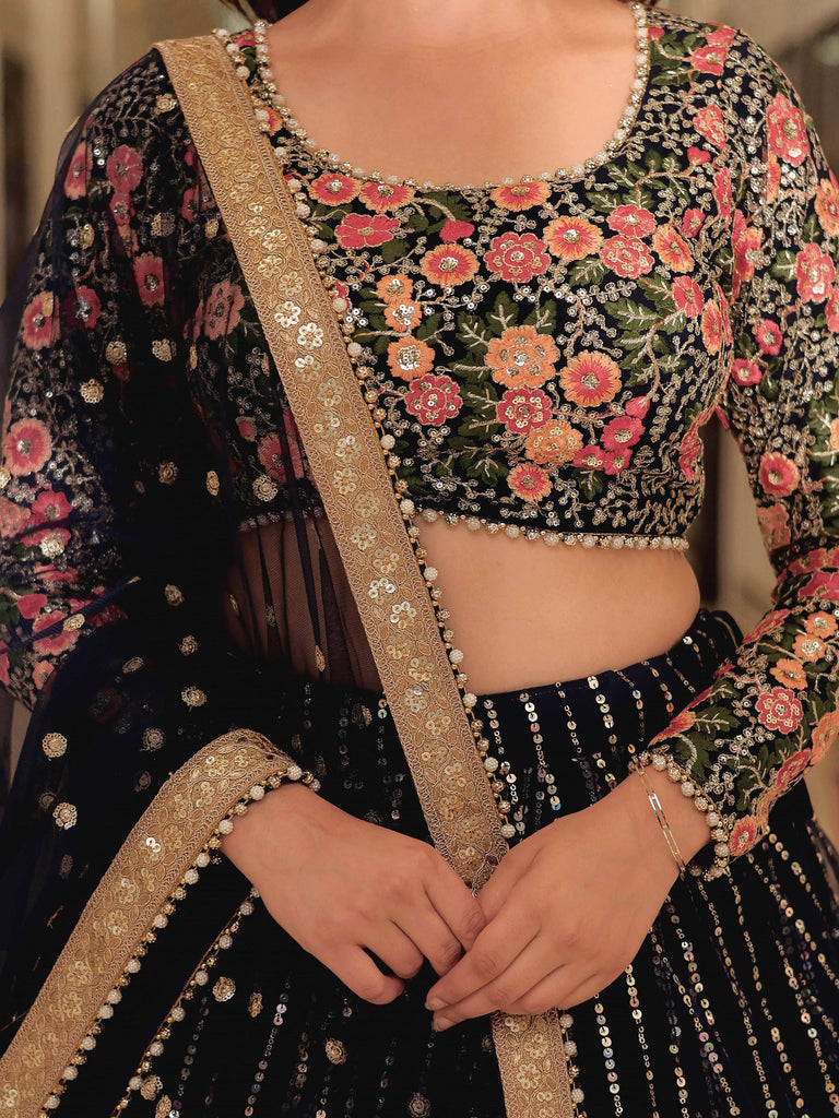 Gleaming Blue Net Sequins Work Party Wear Lehenga Choli With Dupatta