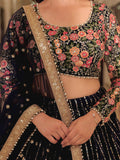 Gleaming Blue Net Sequins Work Party Wear Lehenga Choli With Dupatta
