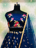 Captivating Navy Blue Net Embroidered Lehenga Choli With Dupatta