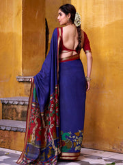 Striking Blue Chanderi Kalamkari Printed Festival Wear Saree
