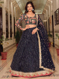 Gleaming Blue Net Sequins Work Party Wear Lehenga Choli With Dupatta