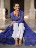 Pretty Blue Georgette Bandhani Printed Navratri Wear Long Shrug