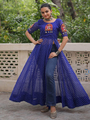 Fabulous Blue Georgette Bandhani Printed Navratri Wear Kurti