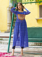 Timeless Blue Georgette Gamthi Work Festival Wear Kurti