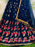 Captivating Navy Blue Net Embroidered Lehenga Choli With Dupatta
