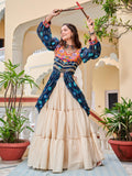 Enchanting Blue Cotton Bandhani Printed Designer Top Lehenga