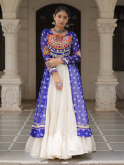 Alluring Blue Cotton Patch Work Navratri Wear Lehenga With Kurti