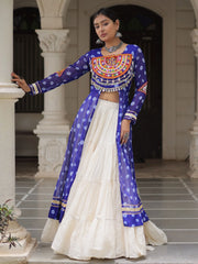Alluring Blue Cotton Patch Work Navratri Wear Lehenga With Kurti
