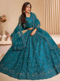 Stunning Teal Blue Sequins Embroidered Wedding Lehenga Choli