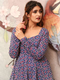 Graceful Blue Crepe Digital Printed Casual Wear Anarkali Gown