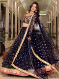 Gleaming Blue Net Sequins Work Party Wear Lehenga Choli With Dupatta