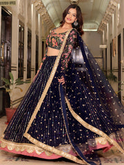 Gleaming Blue Net Sequins Work Party Wear Lehenga Choli With Dupatta