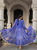 Pretty Blue Georgette Bandhani Printed Navratri Wear Long Shrug