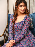 Graceful Blue Crepe Digital Printed Casual Wear Anarkali Gown
