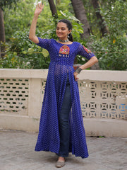 Fabulous Blue Georgette Bandhani Printed Navratri Wear Kurti