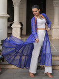 Pretty Blue Georgette Bandhani Printed Navratri Wear Long Shrug
