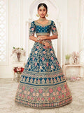 Blue Rose Embroidered Silk Bridal Lehenga Choli