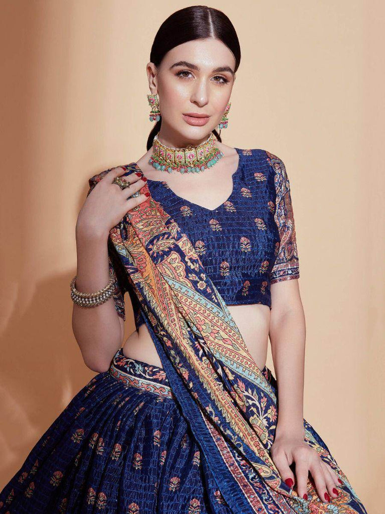 Ravishing Blue Crochet embroidered Chinon Festive Wear Lehenga Choli