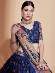 Ravishing Blue Crochet embroidered Chinon Festive Wear Lehenga Choli