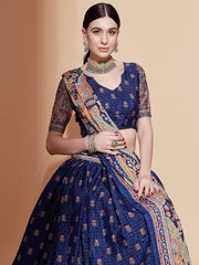 Ravishing Blue Crochet embroidered Chinon Festive Wear Lehenga Choli