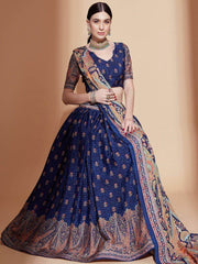 Ravishing Blue Crochet embroidered Chinon Festive Wear Lehenga Choli