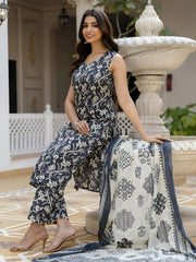 Awesome Grey Floral Print Cotton Daily Wear Salwar Suit