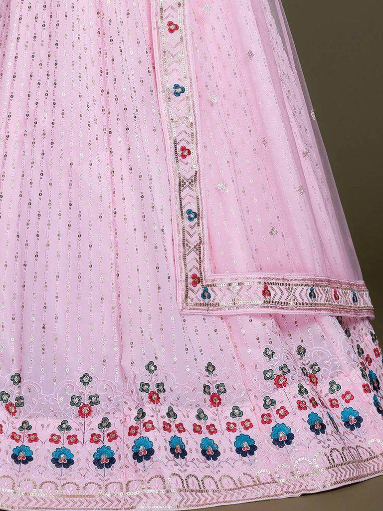 Wonderful Blush Pink Sequined Georgette Bridesmaid Lehenga Choli