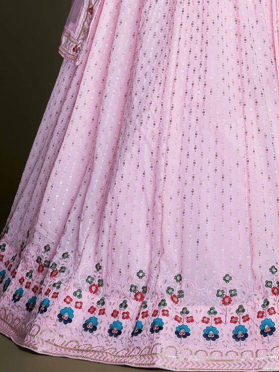 Pink designer lehenga with floral embroidery and sequin detailing for ethnic wear