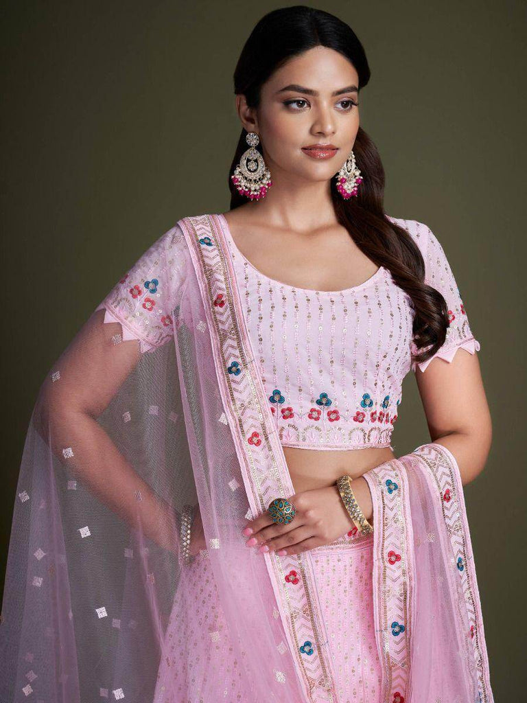 Wonderful Blush Pink Sequined Georgette Bridesmaid Lehenga Choli