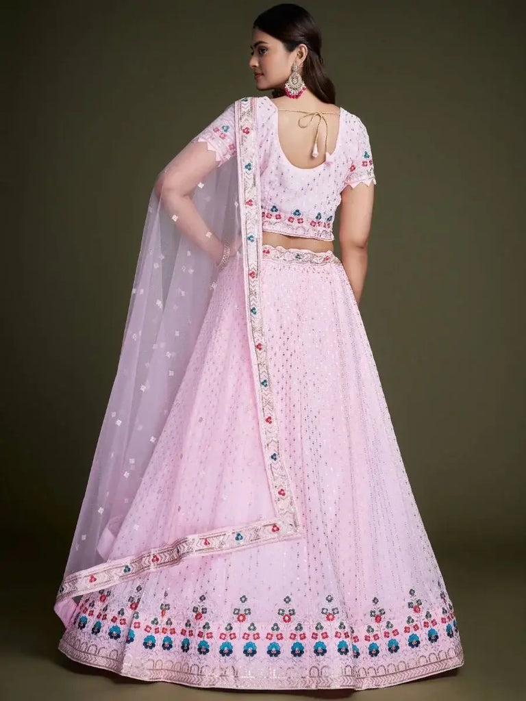 Wonderful Blush Pink Sequined Georgette Bridesmaid Lehenga Choli