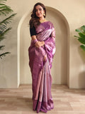 Bold Purple Zari Weaving Festival Saree With Blouse - Ethnic Plus In