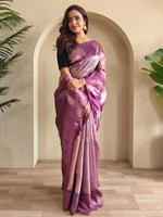 Bold Purple Zari Weaving Festival Saree With Blouse