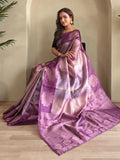 Bold Purple Zari Weaving Festival Saree With Blouse - Ethnic Plus In
