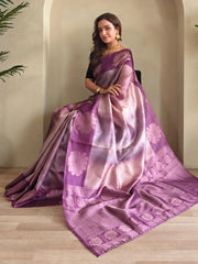 Bold Purple Zari Weaving Festival Saree With Blouse - Ethnic Plus In