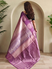Bold Purple Zari Weaving Festival Saree With Blouse - Ethnic Plus In