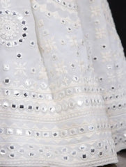 Marvelous White Lucknowi Georgette Lehenga Choli With Multi Color Dupatta
