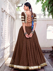 Adorning Brown Chanderi Zari Weaving Lehenga Choli With Dupatta