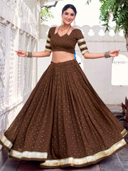 Adorning Brown Chanderi Zari Weaving Lehenga Choli With Dupatta