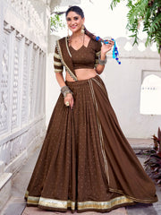 Adorning Brown Chanderi Zari Weaving Lehenga Choli With Dupatta