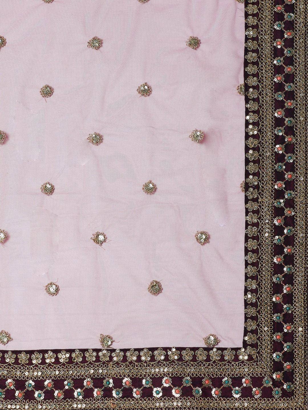 Pink ethnic dupatta with floral embroidery and sequin border for lehenga choli or saree