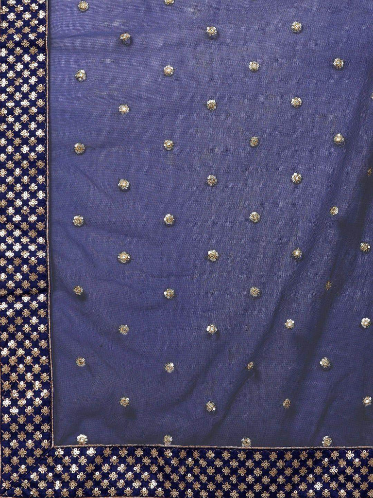 Navy Blue Embroidered Semi-Stitched Myntra Lehenga & Unstitched Blouse with Dupatta