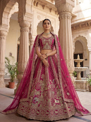 Elegant Pink Embroidered Silk Bridal Lehenga Choli With Double Dupatta