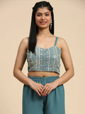 Ravishing Pastel Blue Georgette Party Wear Palazzo Top With Shrug