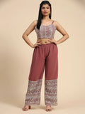 Captivating Rosy Brown Georgette Function Wear Palazzo Top With Shrug