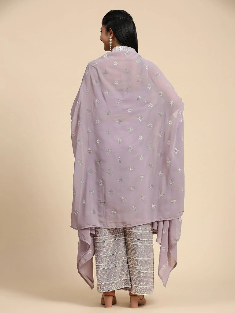 Marvelous Lavender Georgette Event Wear Palazzo Top With Shrug