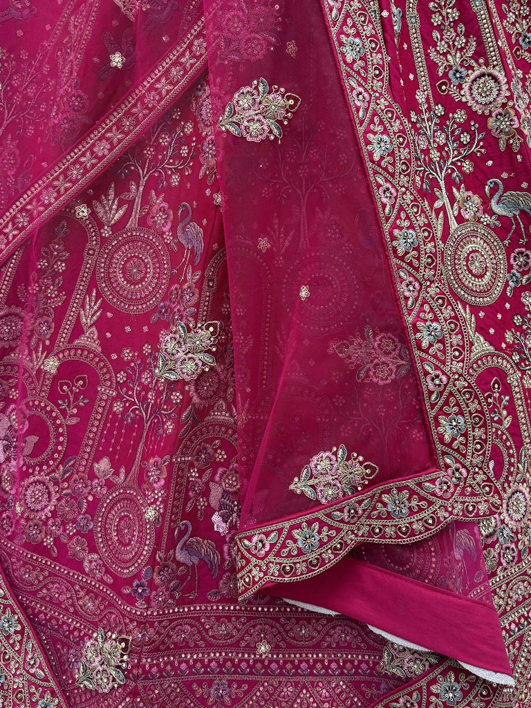 Classic Pink Embroidered Silk Bridal Lehenga Choli With Double Dupatta