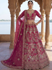 Classic Pink Embroidered Silk Bridal Lehenga Choli With Double Dupatta